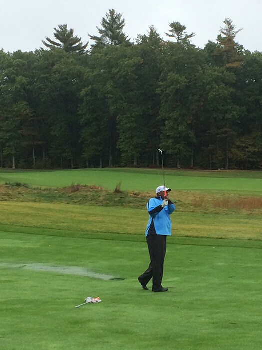 Rene posing on his approach shot to the Par-4 6th.